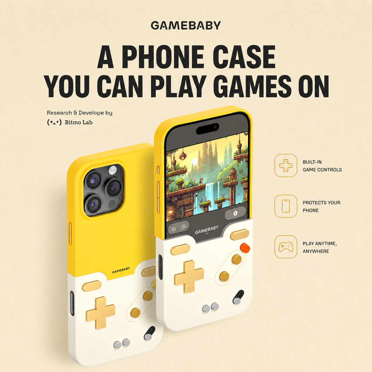 GAMEBABY™ — Retro Gaming iPhone Case with Real Physical Controls