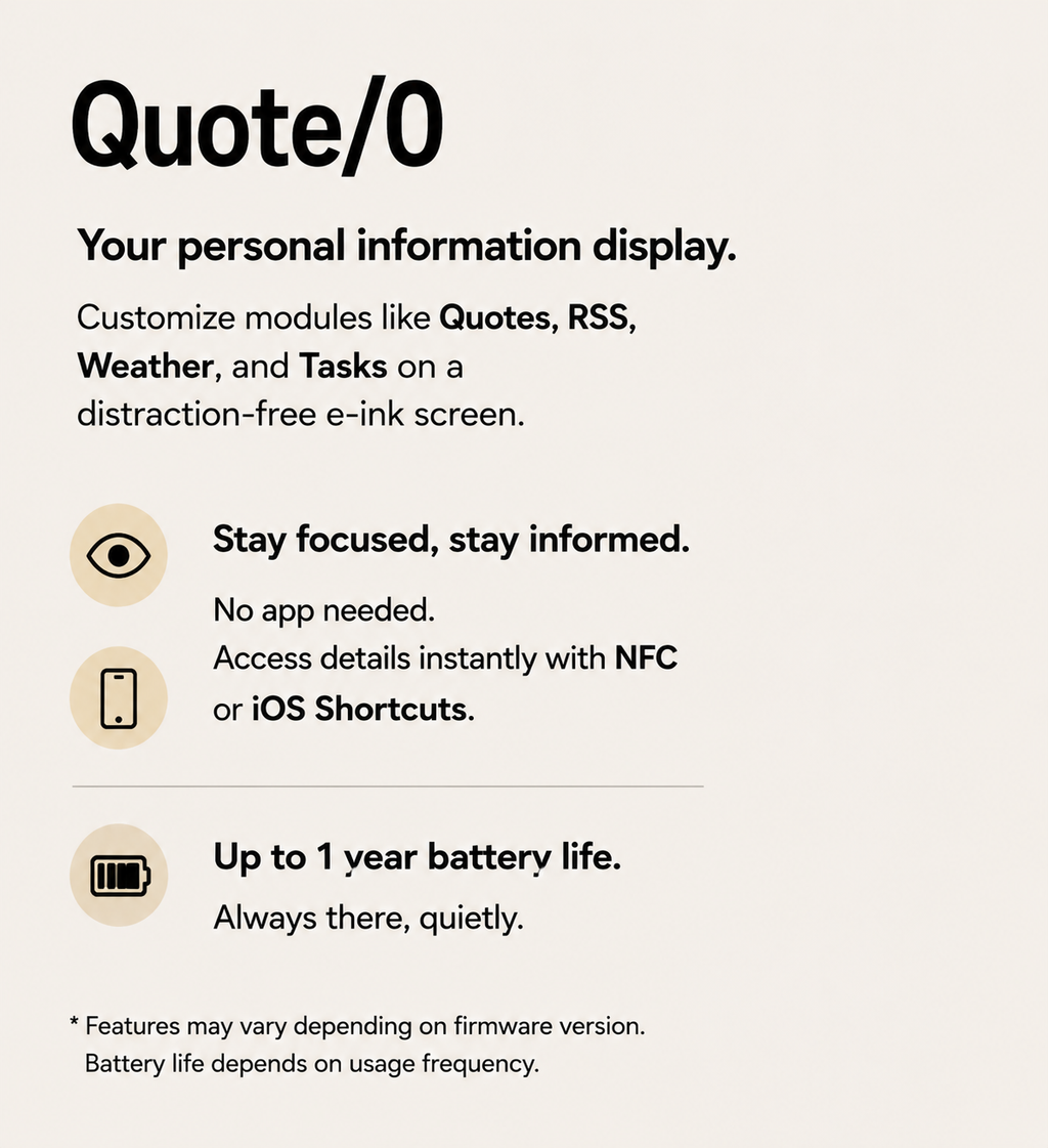 Quote/0 | Minimalist E-Ink Desk Companion & Daily Inspiration Screen